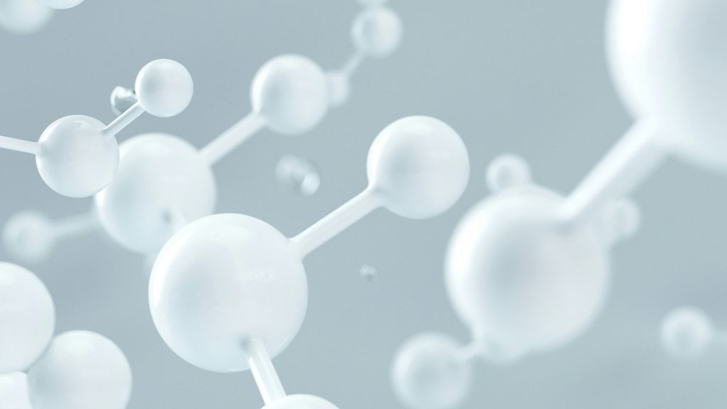 Abstrakte Darstellung von Molekülstrukturen in heller Umgebung – symbolische Visualisierung für chemische Prozesse und Innovationen Branchenseite Chemie von PFIF