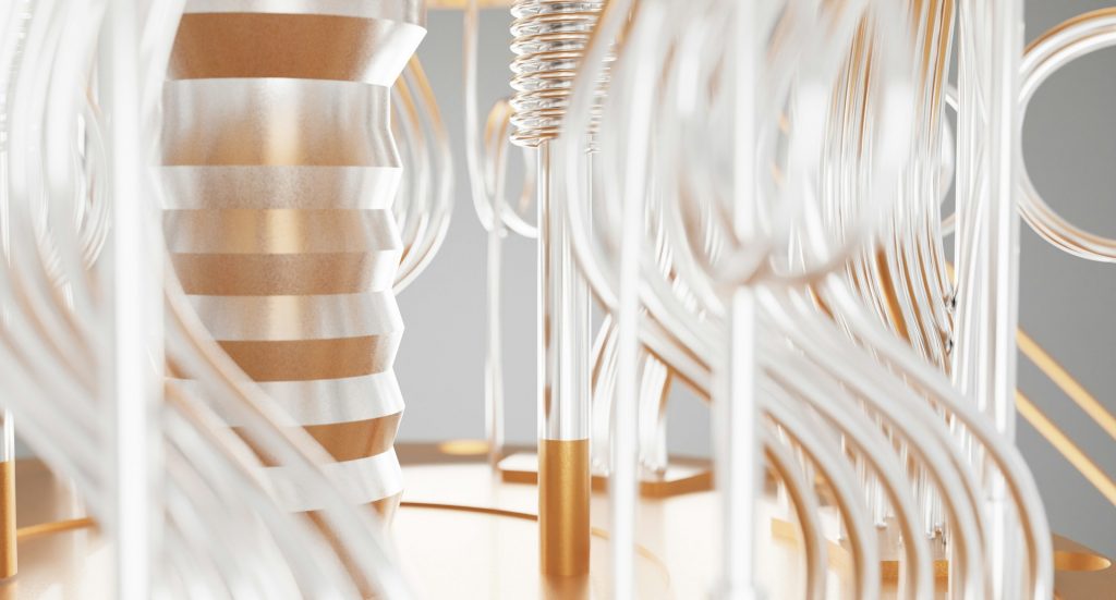 Makroaufnahme filigraner, gold‑ und silberfarbener Leitungselemente eines Quantenprozessors, die die technologische Präzision und den Ausbau der Quanten‑Infrastruktur in Deutschland veranschaulichen.