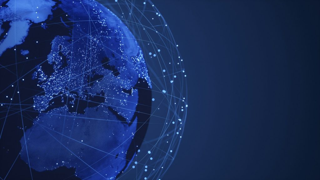 ZIM International visualisiert internationale Innovationskooperationen durch eine digitale Weltkarte mit globalen Netzwerkverbindungen.