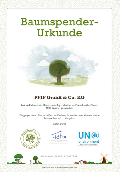 Baumspender-Urkunde Plant for the Planet